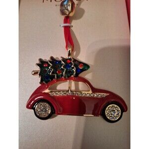 2024 Monet Red VW Bug Car Carrying Christmas Tree With‎ Rhinestones Ornament